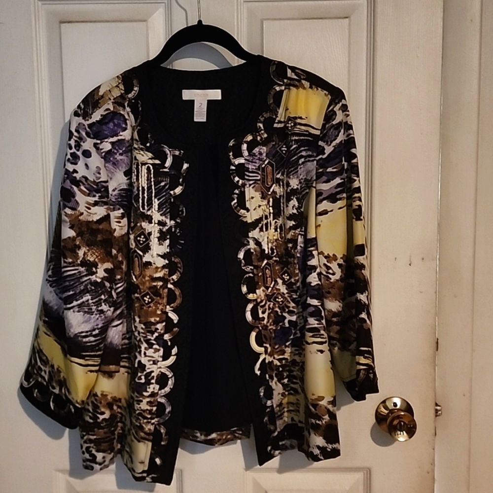 Chico's dressy multi colored jacket, size L (Chico's Size 2)